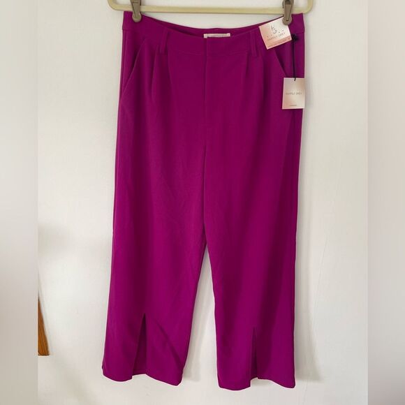 HAPPILY GREY Wide Leg Trouser Pants Womens 9 Pink Purple Pleated Hem Slits NWT - Picture 1 of 10